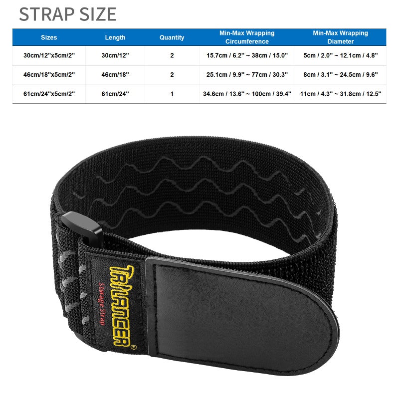 Trilancer Trilancer Elastic Cinch Straps with Anti-Slip Strips, 3 Size Combo(5-Pack) Heavy Duty Hook and Loop Storage Straps for Extension Cords, Cables, Ropes, Hoses, Bike, RV, Pant Garters,Garage Organization - Image 2