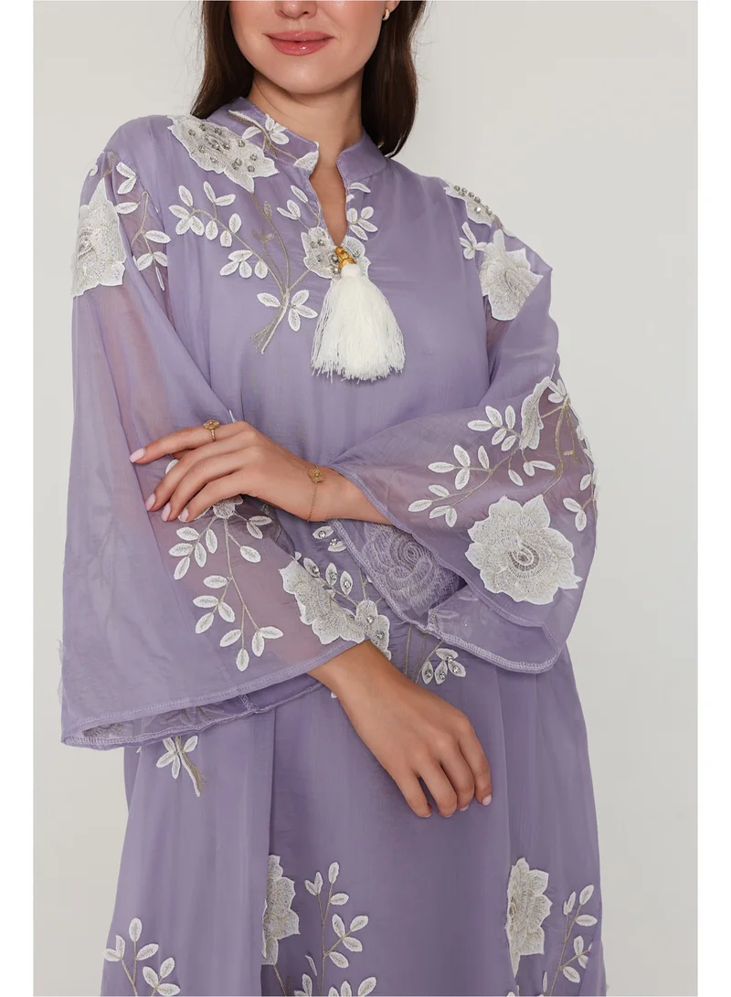 IKKXA Petal Grace Embroidered Jalabiya IK09 Violet