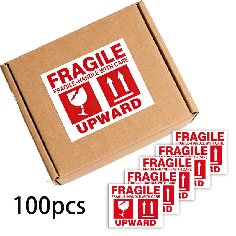 100 ملصق تحذيري للهشاشة 100 قطعة للزجاج والسيراميك والإلكترونيات والشحن - Image 1