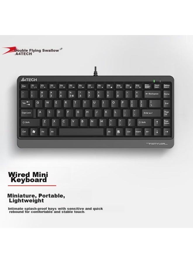 A4tech Fk11 Fei Shidai Wired Mini Keyboard, Thin Film Office Typing Keyboard, Laptop External Desktop Computer, 86 Keys Portable Usb Interface, Su Kong Gray - Image 1
