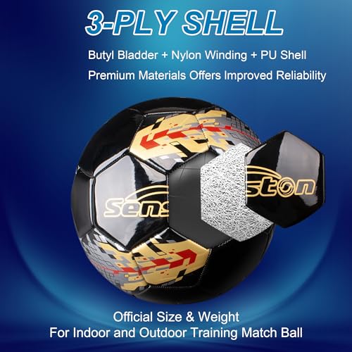 Senston Size 5 Football – Durable PU Leather Soccer Ball for Adults, Youth & Kids | Training & Match Play | Includes Air Pump - Image 3