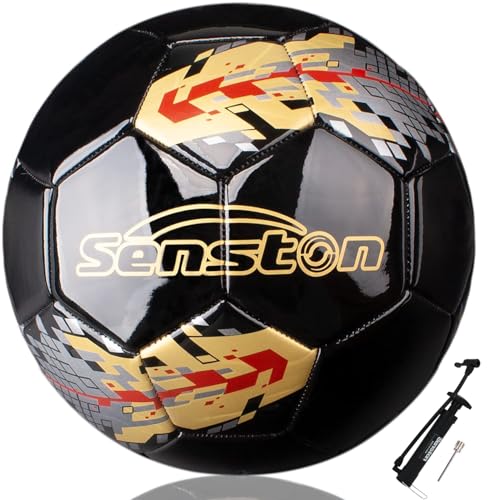 Senston Size 5 Football – Durable PU Leather Soccer Ball for Adults, Youth & Kids | Training & Match Play | Includes Air Pump - Image 1