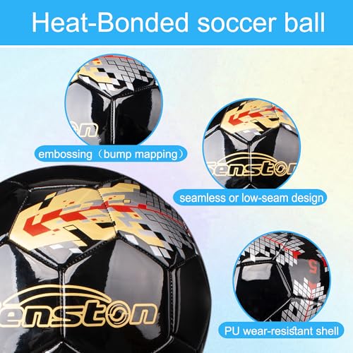 Senston Size 5 Football – Durable PU Leather Soccer Ball for Adults, Youth & Kids | Training & Match Play | Includes Air Pump - Image 2