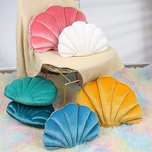 Yi-gog Seashell Pillow Sea Shaped Decorative Princess Throw Pillow 3D Velvet Soft Ocean Cute Throw Pillows for Bed Couch Chair Sofa Room 18 X 13 inch - Image 2