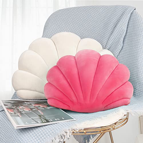 Yi-gog Seashell Pillow Sea Shaped Decorative Princess Throw Pillow 3D Velvet Soft Ocean Cute Throw Pillows for Bed Couch Chair Sofa Room 18 X 13 inch - Image 3