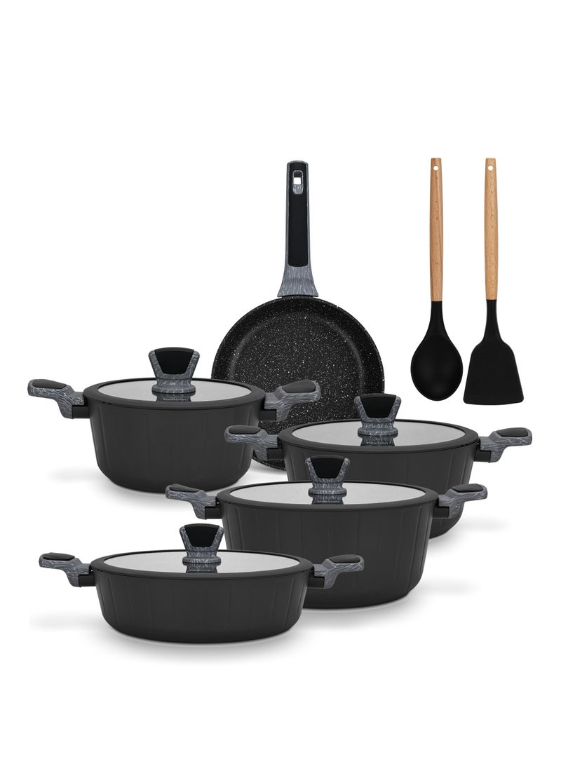 Fissman Cookware Set Stella Series Aluminum with Non-Stick Coating, Frying Pan 24cm, Shallow Pot 28cm, Stockpots 20cm, 24cm,28,cm with Cooking Spoon And Turner  - Image 1