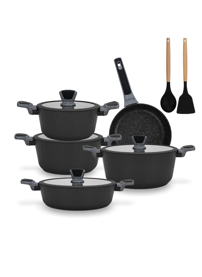 Fissman Cookware Set Stella Series Aluminum with Non-Stick Coating, Frying Pan 24cm, Shallow Pot 28cm, Stockpots 20cm, 24cm,28,cm with Cooking Spoon And Turner  - Image 2