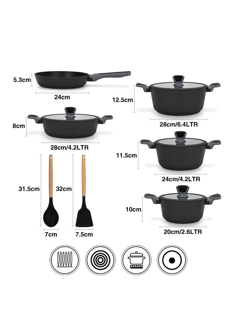 Fissman Cookware Set Stella Series Aluminum with Non-Stick Coating, Frying Pan 24cm, Shallow Pot 28cm, Stockpots 20cm, 24cm,28,cm with Cooking Spoon And Turner  - Image 5