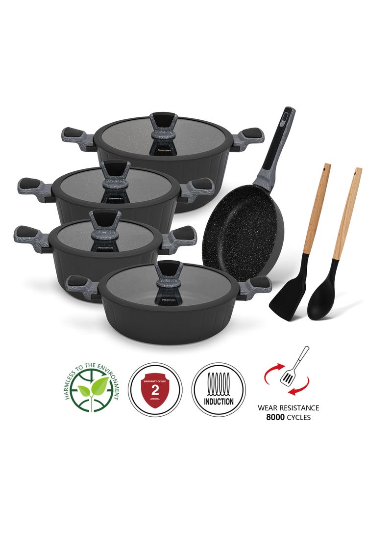 Fissman Cookware Set Stella Series Aluminum with Non-Stick Coating, Frying Pan 24cm, Shallow Pot 28cm, Stockpots 20cm, 24cm,28,cm with Cooking Spoon And Turner  - Image 4