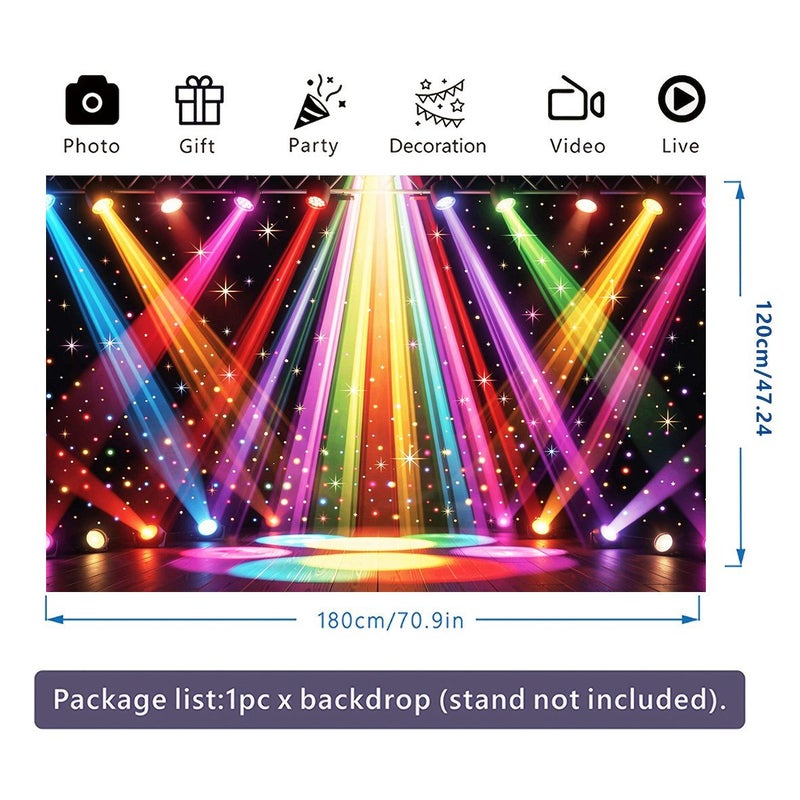 خلفية مسطحة ثنائية الأبعاد لمرحلة الإضاءة بحجم 320 × 240 سم، عرض مبهر لأضواء LED مع نجوم لامعة وتصميم قوس قزح، مناسبة لحفلات الأعياد والفعاليات الخارجية والتصوير الفوتوغرافي، بدون كهرباء. - Image 5