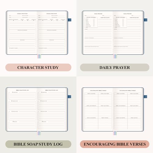 AKONEGE Bible Study Journal - Prayer Journal for Men & Women, A5 Hardcover Church Notebook for Sermon, Scripture & Devotional Notes, Guided Bible Study Notebook for Note Taking, 5.8" x 8.3", Blue - Image 4