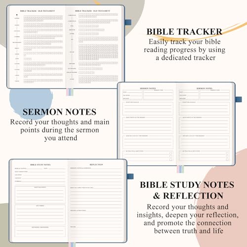 AKONEGE Bible Study Journal - Prayer Journal for Men & Women, A5 Hardcover Church Notebook for Sermon, Scripture & Devotional Notes, Guided Bible Study Notebook for Note Taking, 5.8" x 8.3", Blue - Image 3