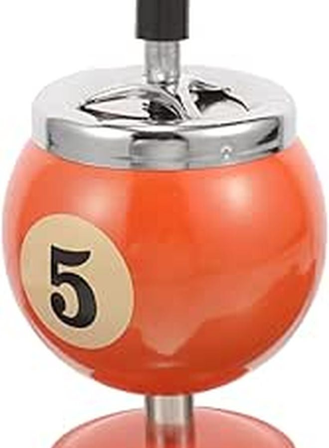 Orange Retro Iron Billiard Ball Ashtray with Lid Windproof Automatic Extinguishing Desktop Smoke Container - Image 1