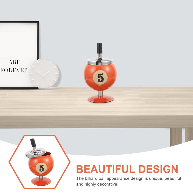 Orange Retro Iron Billiard Ball Ashtray with Lid Windproof Automatic Extinguishing Desktop Smoke Container - Image 4