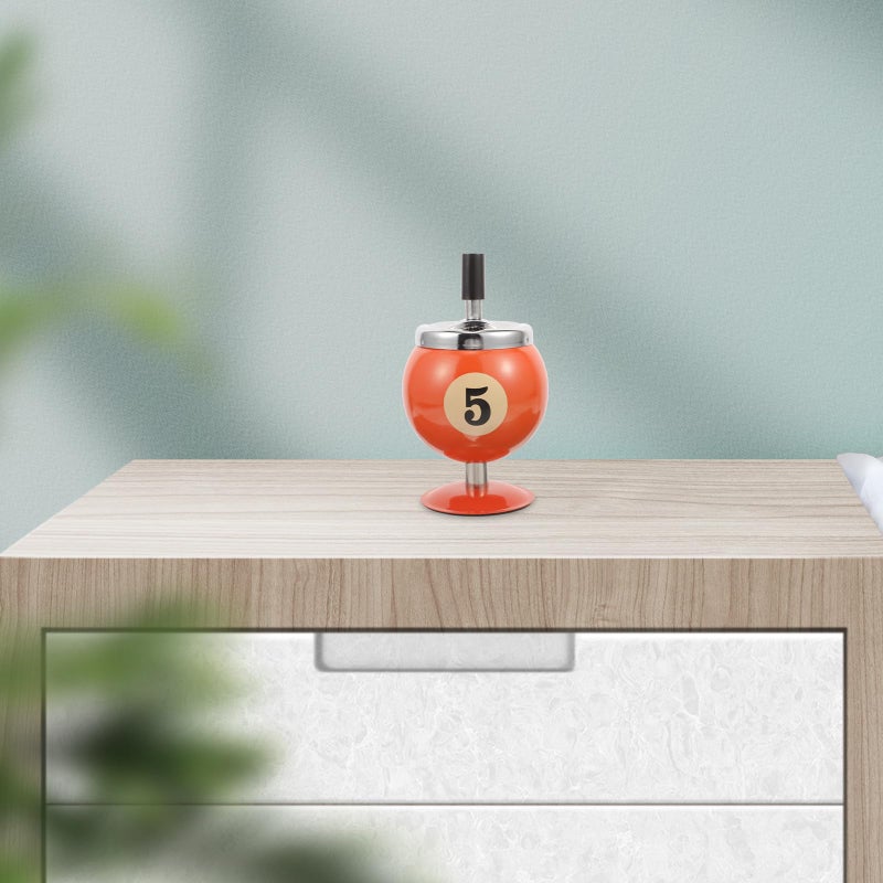 Orange Retro Iron Billiard Ball Ashtray with Lid Windproof Automatic Extinguishing Desktop Smoke Container - Image 5