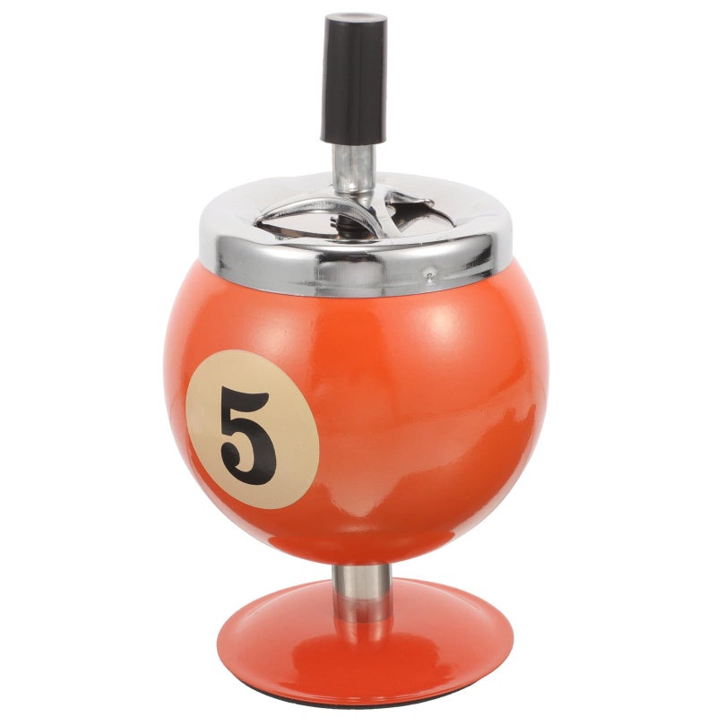 Orange Retro Iron Billiard Ball Ashtray with Lid Windproof Automatic Extinguishing Desktop Smoke Container - Image 2