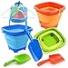 Sloosh 3Pack Collapsible Sand Toys Square Foldable Pail Silicone Beach Water Bucket with 3 Shovels for Sandbox Play Party in Summer Portable Toddler Kids Toys Beach Travel OrangeBlueGreen - Image 2