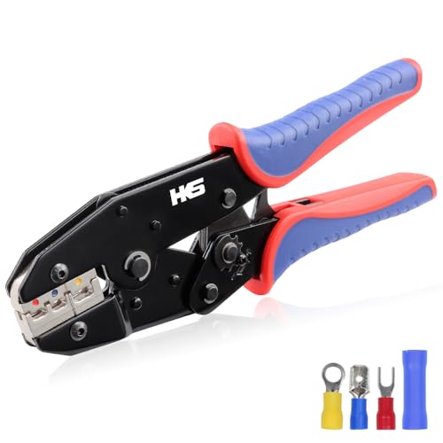 HKS Crimping Tool For Insulated Electrical Connectors - Ratcheting Wire Crimpers - AWG 22-10 (0.5-6.0mm²) - Ratchet Terminal Crimper - Electrical Crimping Tool - Image 1