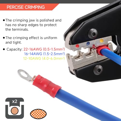 HKS Crimping Tool For Insulated Electrical Connectors - Ratcheting Wire Crimpers - AWG 22-10 (0.5-6.0mm²) - Ratchet Terminal Crimper - Electrical Crimping Tool - Image 3
