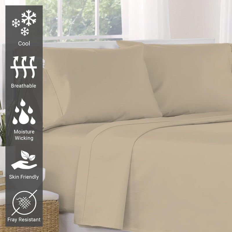 PIZUNA 100% Cotton Flat Bed Sheet Queen Size 275x280 cm Simply Taupe 1 PC, 400 Thread Count Luxurious Long Staple Cotton Sateen Weave Bed Sheet Simply Taupe (ملاءة سرير مسطحة من القطن 100%) - Image 2