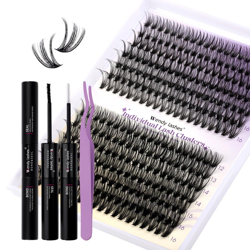 WENDY LASHES Lash Clusters Kit for Eyelash Extensions: DIY, Natural, Fluffy, Wispy, Waterproof, Anime, Manga, Cat Eye, RT0207, 30P+40P, 0.07, D Curl, 1216mm - Image 1