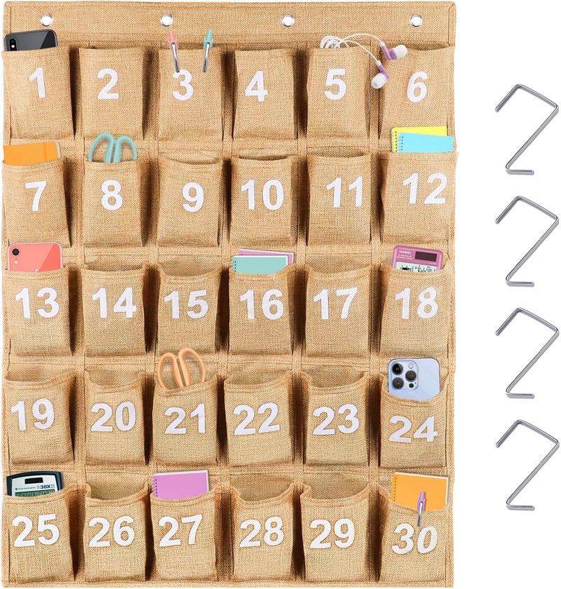 Eamay 30 Numbered Classroom Pocket Charts for Cell Phones and Calculators Holder Wall Door Mount Hanging Organizer - Image 1
