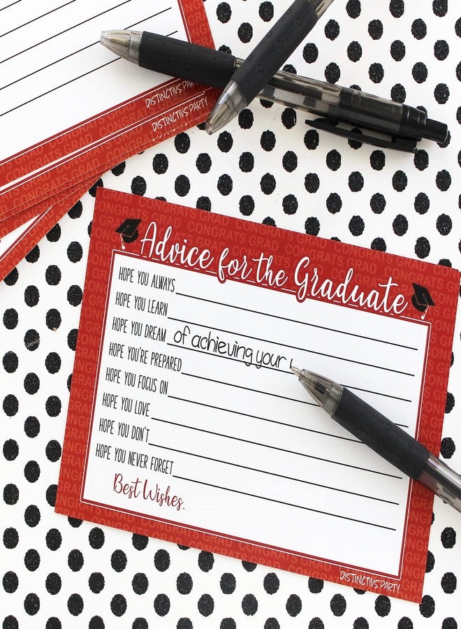 دسكتيكتفز بطاقات نصائح تخرج حمراء - عبوة من 25 بطاقة، بطاقات تهنئة ونصائح للخريجين، لوازم حفلات دفعة 2025 - Image 2