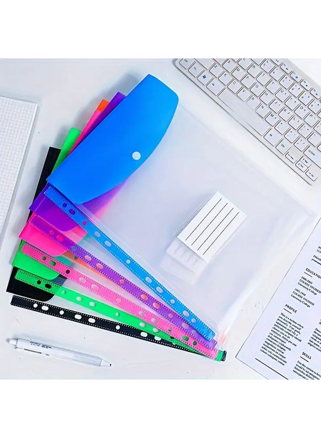 6 Pack A4 Expanding File Folders With Push Button 11 Ring Binder Pockets Durable PP Plastic Document Organizer Vibrant Colors Vertical Type Mixed Color Piece Set - Image 2