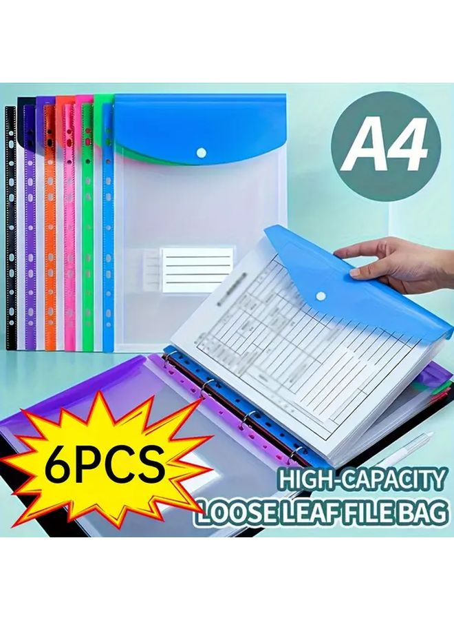 6 Pack A4 Expanding File Folders With Push Button 11 Ring Binder Pockets Durable PP Plastic Document Organizer Vibrant Colors Vertical Type Mixed Color Piece Set - Image 1
