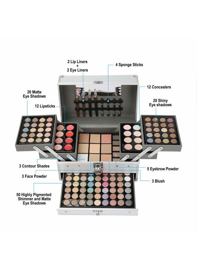 PhantomSky - Professional 132 Colors All-in-one Makeup Palette Cosmetic Contouring Kit Combination with Eyeshadow, Cream Concealer, Eyebrow Powder, Lip Gloss Blusher and Pressed Powder - Image 1