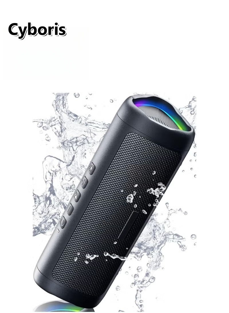 سايبوريس مكبر صوت بلوتوث، مكبر صوت مقاوم للماء IPX5 مع صوت عالي الدقة، اقتران TWS، BT5.3، مكبرات صوت لاسلكية محمولة للمنزل والحفلات والأنشطة الخارجية والشاطئ والأجهزة الإلكترونية وهدية عيد الميلاد (أسود) - Image 1