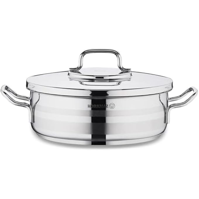 كوركماز طاجن أسترا 2 منخفض 32×13 سم 1025 لتر، قاعدة ساندوتش، قاعدة حث، وعاء من الفولاذ المقاوم للصدأ ثلاثي الطبقات، آمن للاستخدام في غسالة الأطباق، وعاء مرق Ka2038 - Image 4