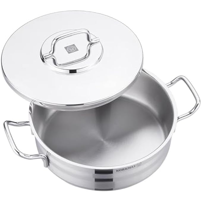 كوركماز طاجن أسترا 2 منخفض 32×13 سم 1025 لتر، قاعدة ساندوتش، قاعدة حث، وعاء من الفولاذ المقاوم للصدأ ثلاثي الطبقات، آمن للاستخدام في غسالة الأطباق، وعاء مرق Ka2038 - Image 3