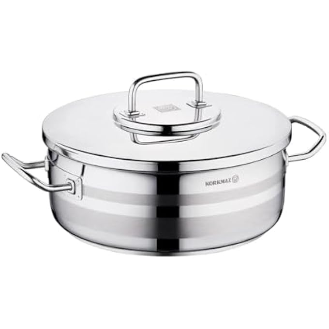 كوركماز طاجن أسترا 2 منخفض 32×13 سم 1025 لتر، قاعدة ساندوتش، قاعدة حث، وعاء من الفولاذ المقاوم للصدأ ثلاثي الطبقات، آمن للاستخدام في غسالة الأطباق، وعاء مرق Ka2038 - Image 1