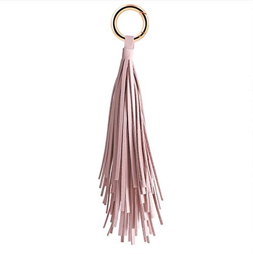 ZOONAI Women Leather Tassel Keychain Car Keyring Holder Bag Wallet Purse Decorations (Pink) - Image 1