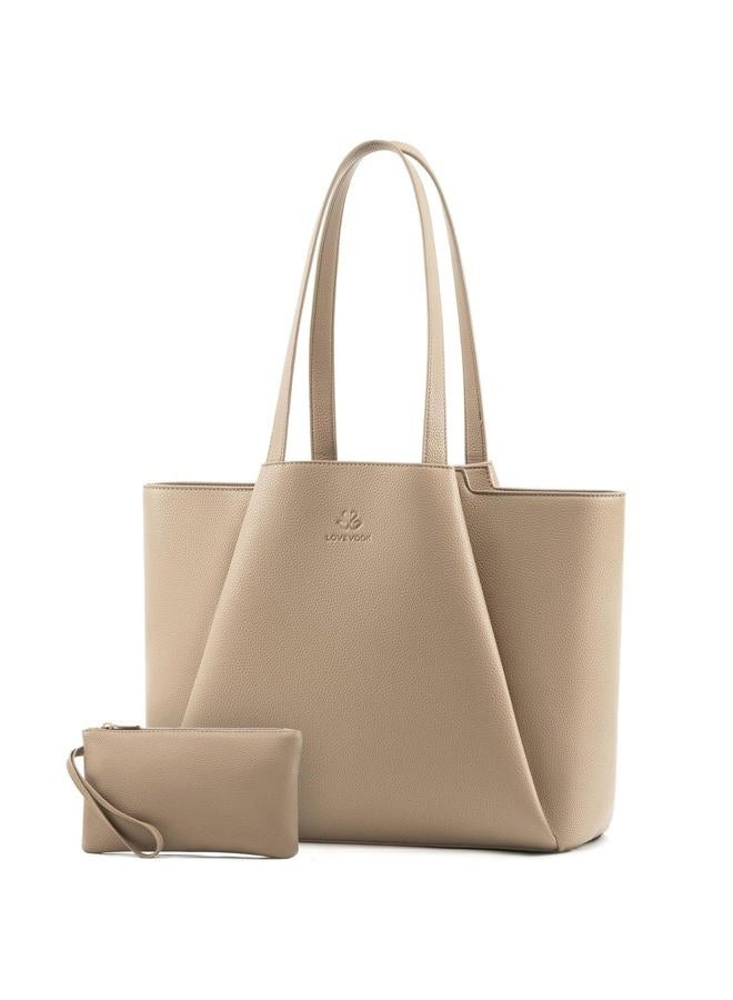 Lovevook Work Tote Bags for Women - PU Leather Laptop Tote Bag for Women with Clutch, Large Capacity Office Purse Computer Briefcase for Casual Business Travel - Image 1