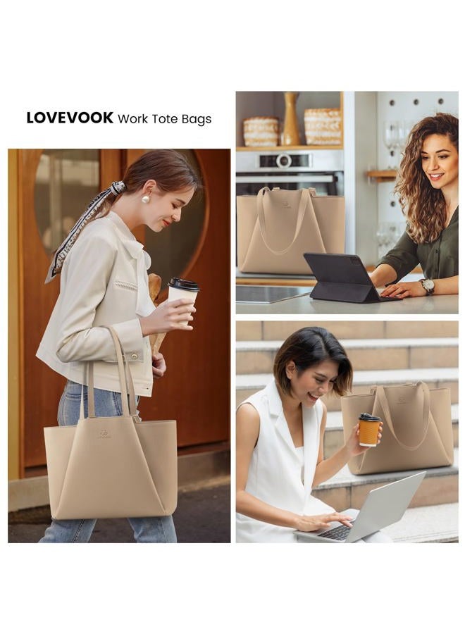 Lovevook Work Tote Bags for Women - PU Leather Laptop Tote Bag for Women with Clutch, Large Capacity Office Purse Computer Briefcase for Casual Business Travel - Image 2
