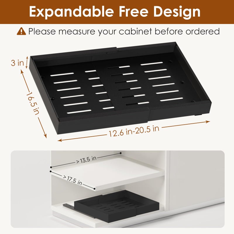Landmok 1 Pack Expandable Pull Out Cabinet Organizer 16.5" Deep, Adjustable Width 12.6"-20.5", No Drill Adhesive with Triple Track Rails, Heavy Duty Slide Out Drawers for Kitchen,Pantry,Cabinets,Black - Image 2