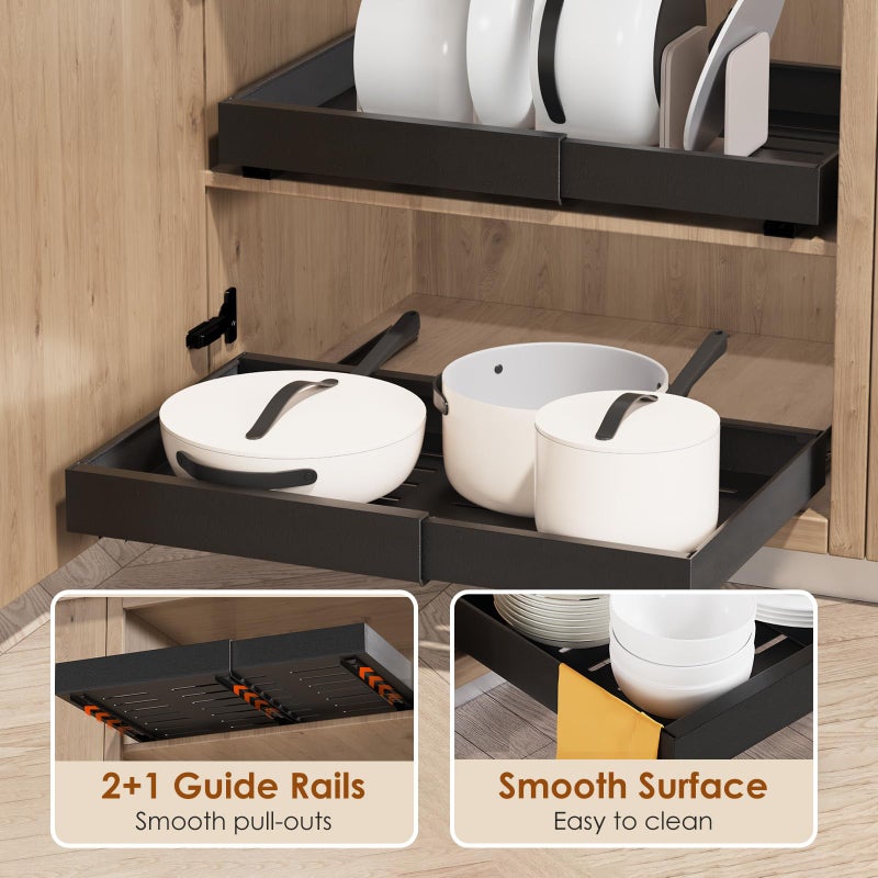Landmok 1 Pack Expandable Pull Out Cabinet Organizer 16.5" Deep, Adjustable Width 12.6"-20.5", No Drill Adhesive with Triple Track Rails, Heavy Duty Slide Out Drawers for Kitchen,Pantry,Cabinets,Black - Image 5