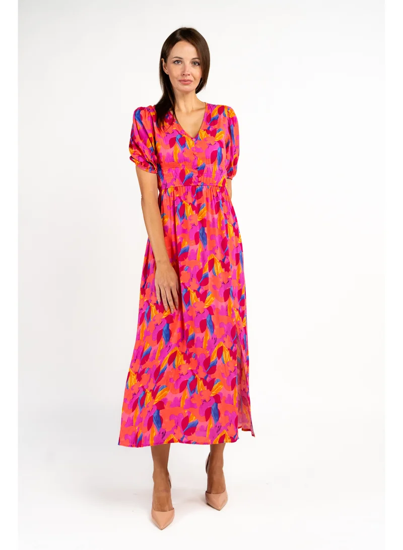 Fashonara  Cotton Pink Puff Sleeve Charlotte Midi Dress for Women | Best Price UAE