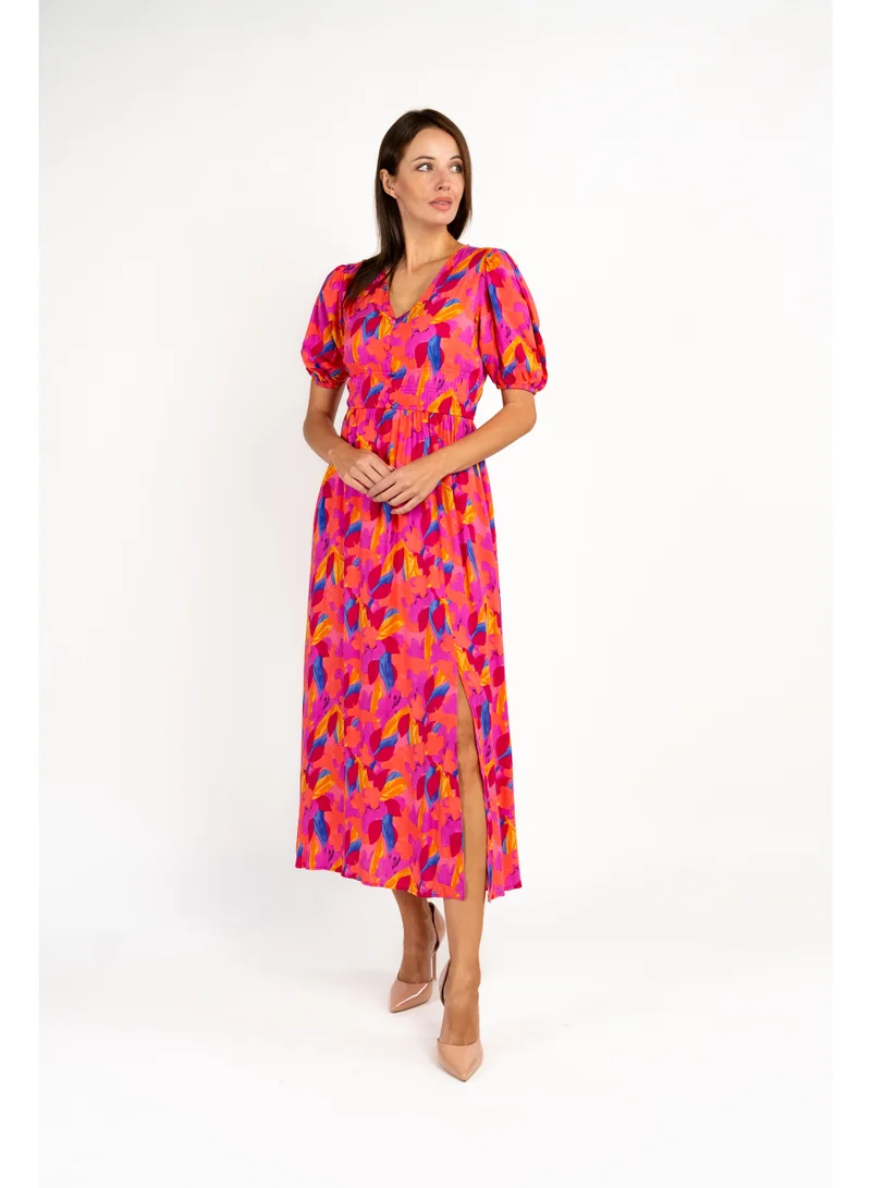 Fashonara  Cotton Pink Puff Sleeve Charlotte Midi Dress for Women | Best Price UAE