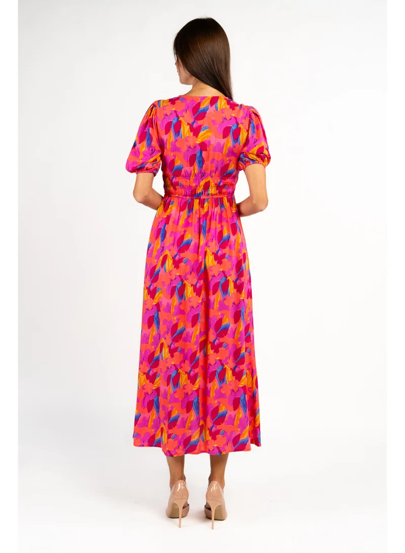 Fashonara Cotton Pink Puff Sleeve Charlotte Midi Dress