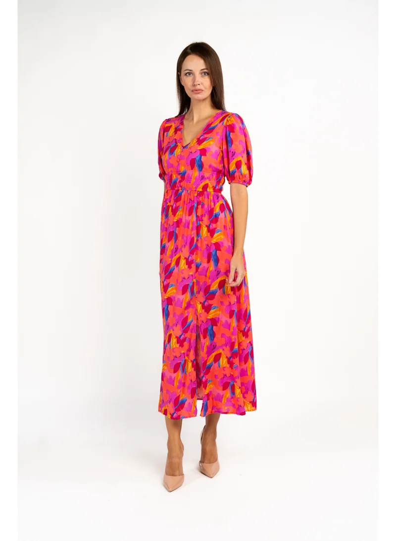 Fashonara  Cotton Pink Puff Sleeve Charlotte Midi Dress for Women | Best Price UAE