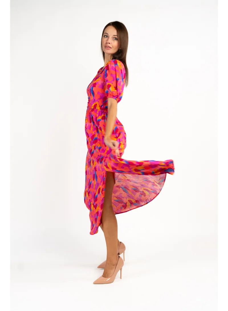 Fashonara  Cotton Pink Puff Sleeve Charlotte Midi Dress for Women | Best Price UAE