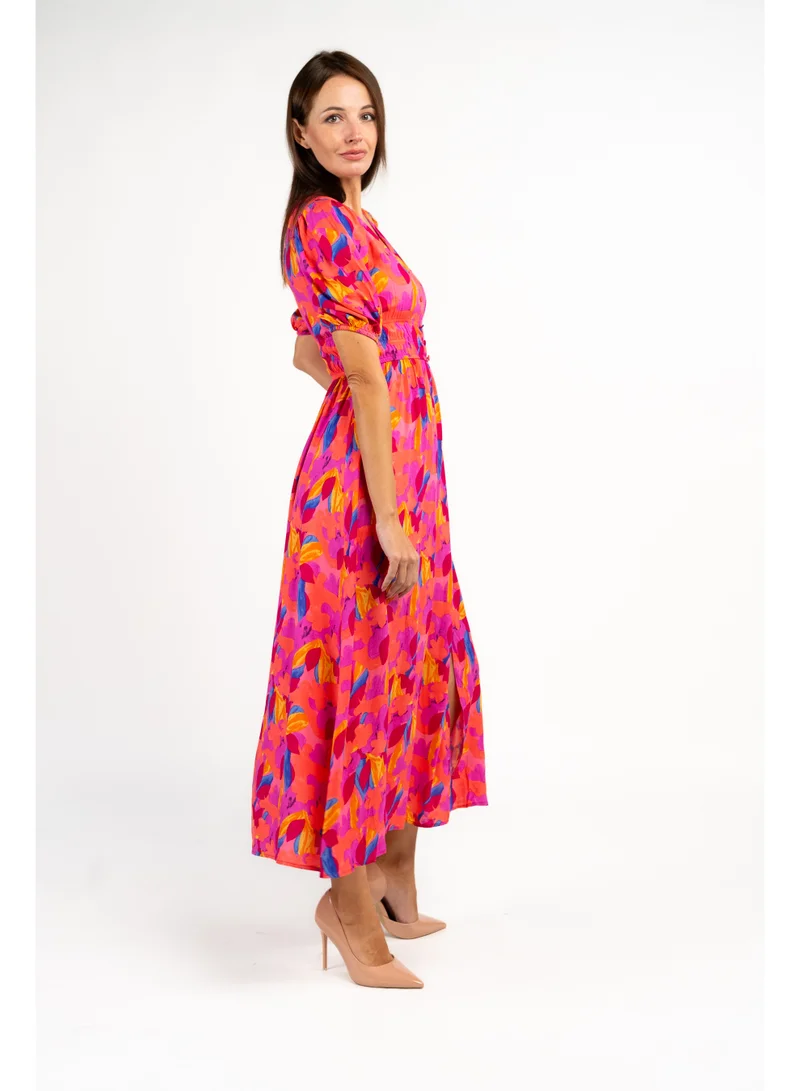 Fashonara  Cotton Pink Puff Sleeve Charlotte Midi Dress for Women | Best Price UAE