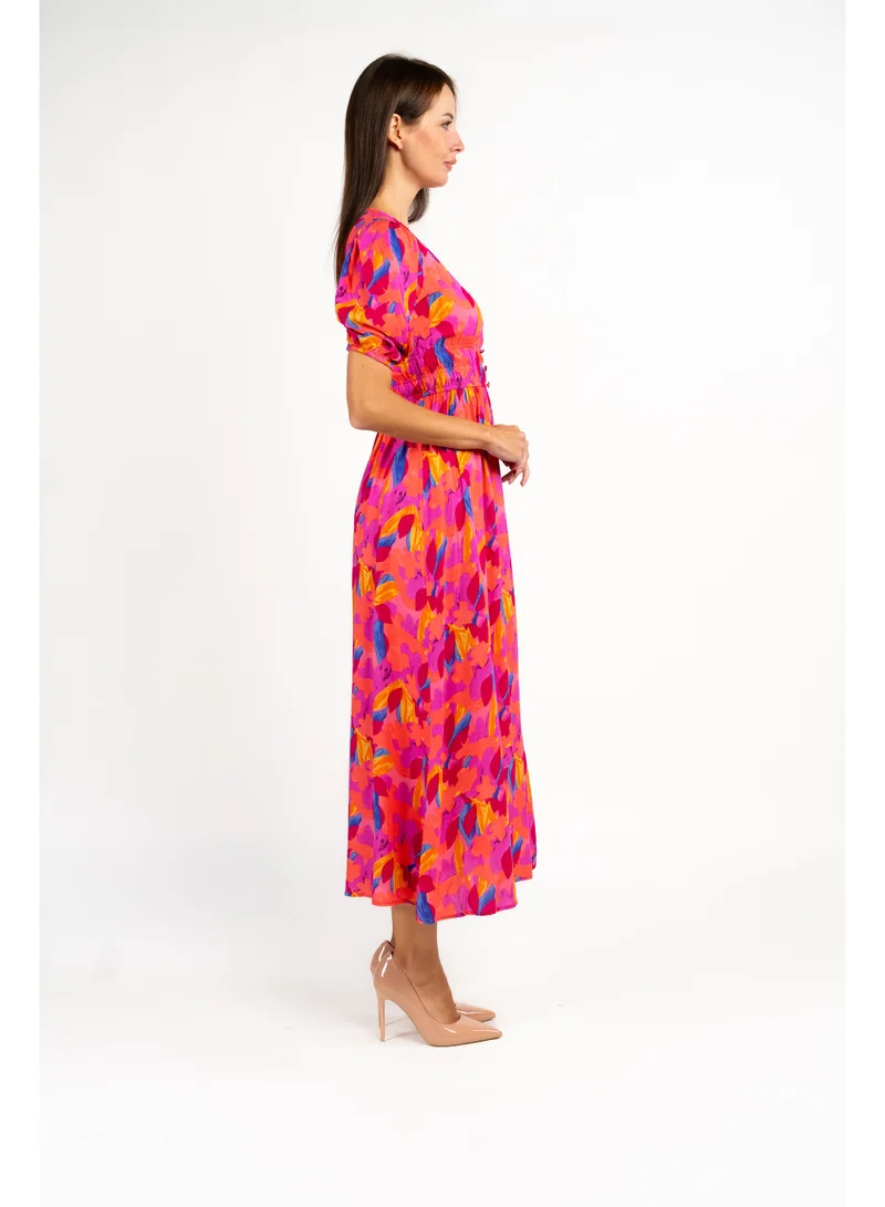 Fashonara  Cotton Pink Puff Sleeve Charlotte Midi Dress for Women | Best Price UAE