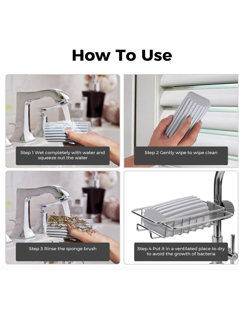 4-Pack Damp Clean Duster Sponge, Magic Sponge Eraser Baseboard Cleaner Tool, Dusters for Cleaning Blinds, Glass, Vents, Railings, Mirrors,Window Track Grooves and Faucets. Grey Color, Size:10.5*5.5*3CM  - Image 4