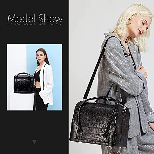 SG-Mart Pu Leather Cosmetic Bag Makeup Case Professional Waterproof Vanity Large Travel Storage Organizer With 4 Trays For Travel/Home Salon/Gift For Wife/Girlfriends/Friends (Black, 1-Pcs) - Image 5