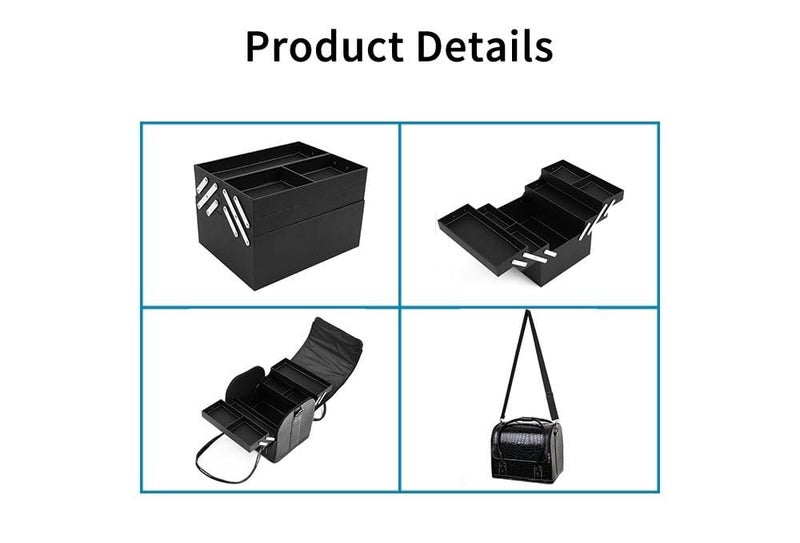 SG-Mart Pu Leather Cosmetic Bag Makeup Case Professional Waterproof Vanity Large Travel Storage Organizer With 4 Trays For Travel/Home Salon/Gift For Wife/Girlfriends/Friends (Black, 1-Pcs) - Image 4