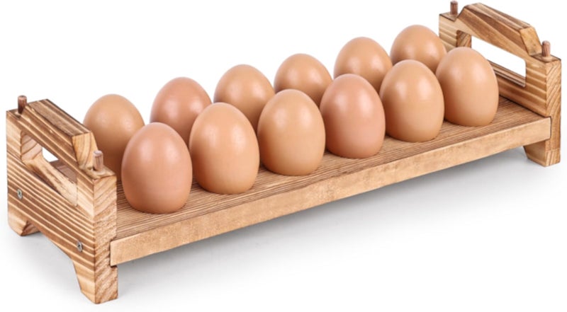 حامل بيض خشبي من هاكسن، حامل بيض خشبي بـ 12 فتحة، حامل بيض طازج، منظم رفوف بيض لسطح المطبخ، ديكور مطبخ ريفي